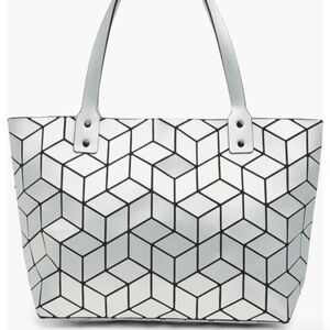 Patrizia Luca Geometric Squares Tote Shoulder Bag Silver NWT